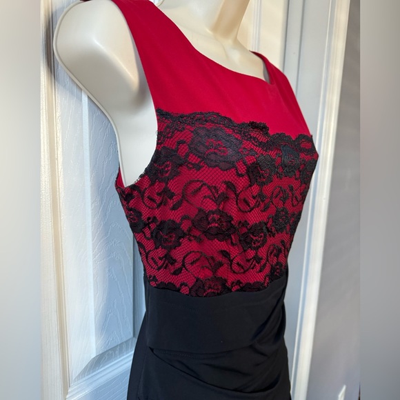 Red/black polyester and lace mini dress / connected apparel size 8 / Medium - Picture 4 of 9